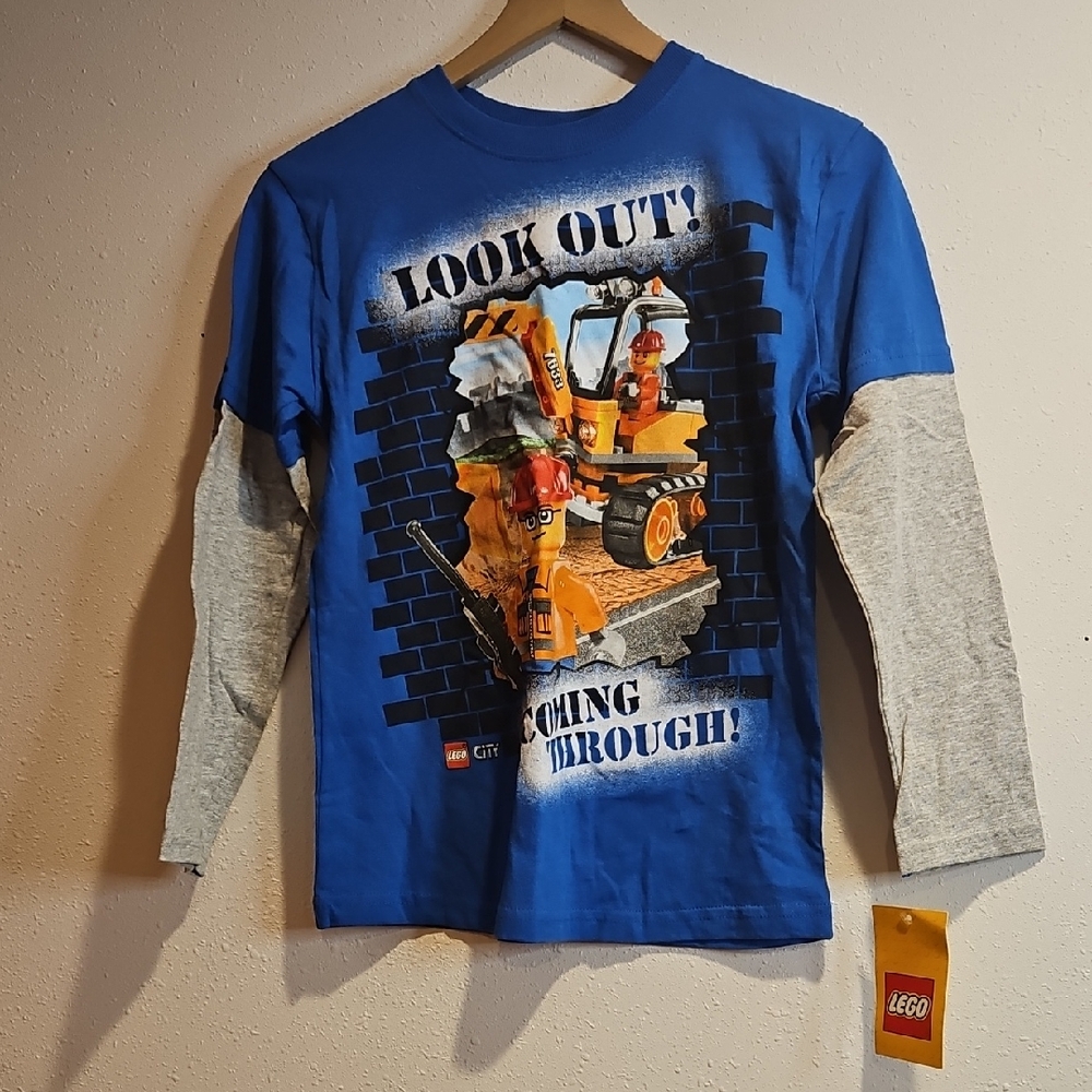 NWT Vintage 2010 Lego Long Sleeve Construction Bulldozer T shirt Boys 10-12